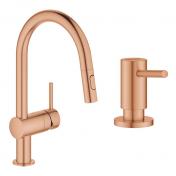 Grohe Minta New k�kkenarmatur m/udtr�k og s�bedispenser - B�rstet warm sunset