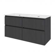 Sanibell Proline 120 m�bels�t m/4 asymmetriske skuffer og dobbeltvask - Sort eg