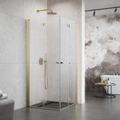 Strømberg Noma 110 bruseniche m/foldedøre - 90x90 cm - Klar glas/børstet messing