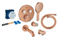 Grohe komplet indbygningspakke til badekar inkl termostat & SmartActive h�ndbruser - B�rstet Warm Sunset