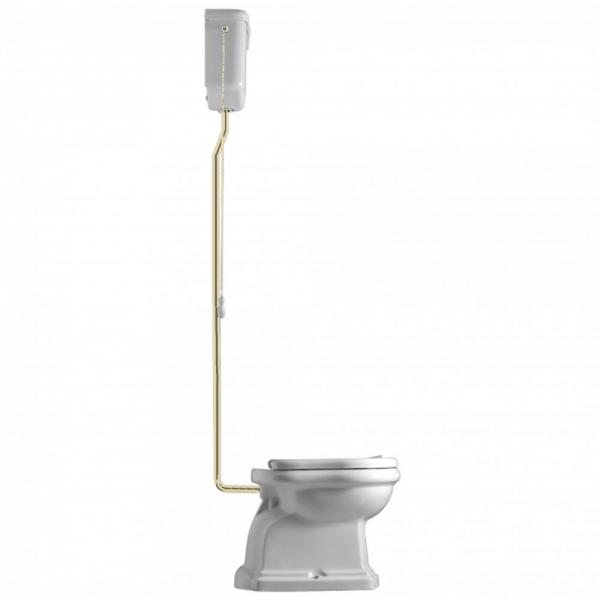 Retro HIGH toilet med messing r&oslash;r og P-l&aring;s - Blank hvid
