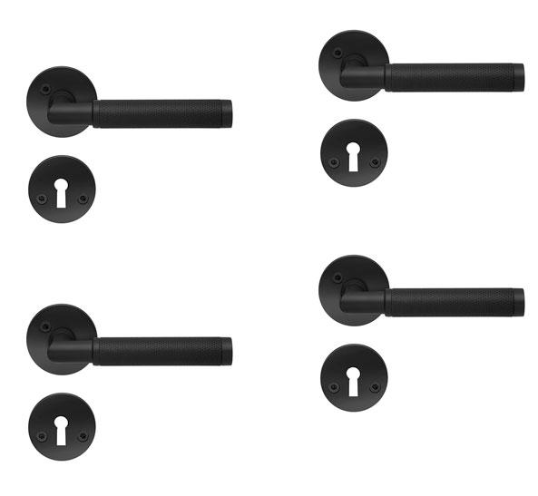 Beslagsboden Design indend&oslash;rs d&oslash;rh&aring;ndtag m/crystal cut - Mat sort - S&aelig;t &aacute; 4 stk