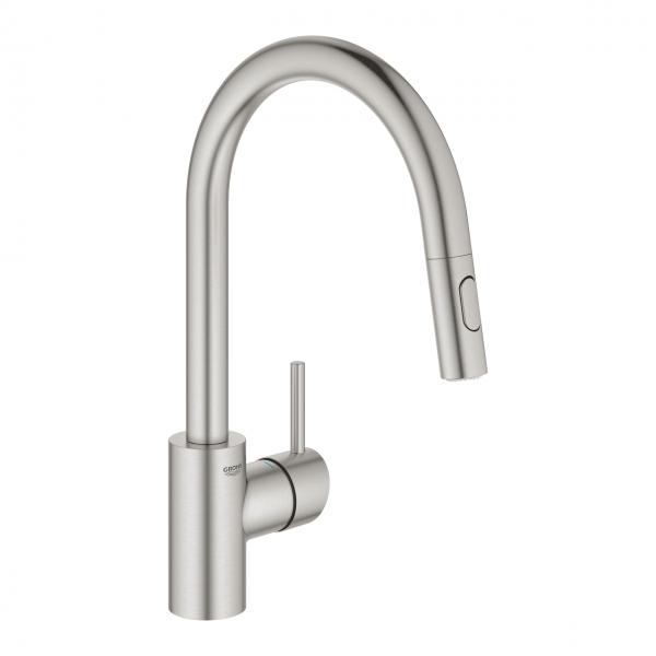 Grohe NEW Concetto k&oslash;kkenarmatur m/udtr&aelig;k og Dual spray - Supersteel