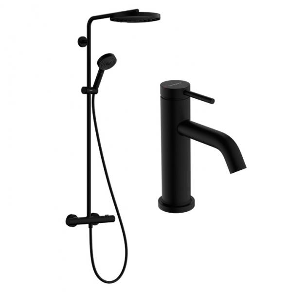 hansgrohe Pulsify S Puro & Tecturis komplet pakke til badev&aelig;relset - Mat sort
