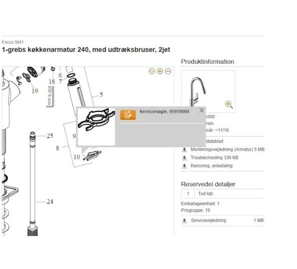 Hansgrohe servicen&oslash;gle til luftblander