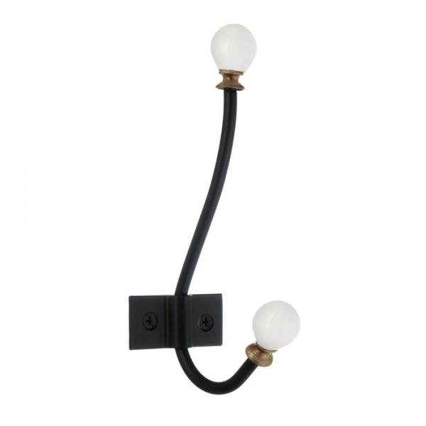Beslagsboden hattekrog i vintage stil - Sort/hvid knop