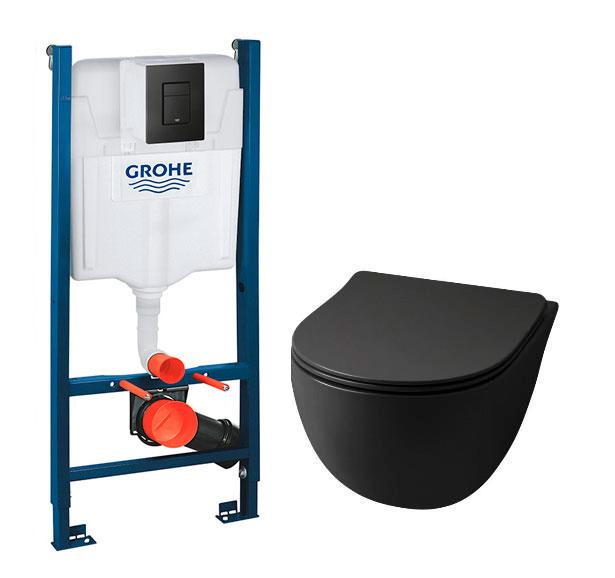 Lavabo File 2.0 RIMless Mat sort toiletpakke inkl. s&aelig;de/soft-close, cisterne og mat sort betjening
