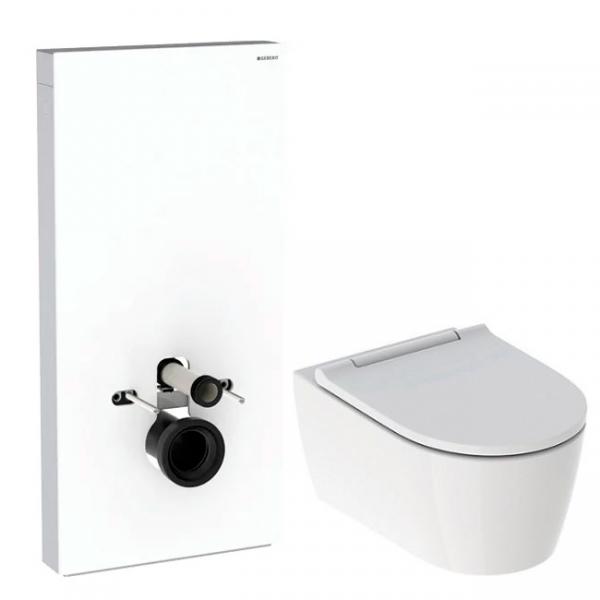 Geberit One v&aelig;gh&aelig;ngt toilet m/s&aelig;de og hvid Monolith cisterne