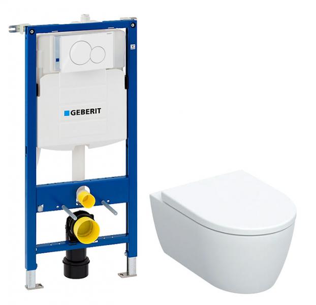 Geberit iCon mat hvid v&aelig;gh&aelig;ngt toilet inkl. s&aelig;de m/SoftClose, h&oslash;j cisterne og betjening i hvid