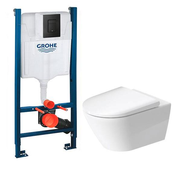 Duravit D-neo Rimless toiletpakke inkl. s&aelig;de m/soft-close, cisterne og mat sort betjening