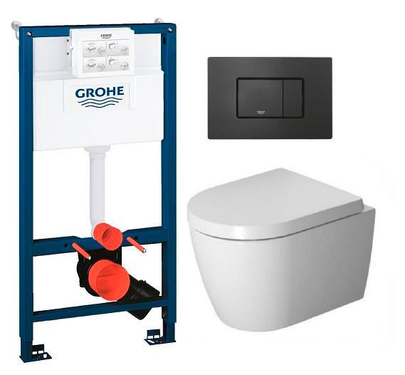 Duravit Me by Starck Compact Rimless toiletpakke inkl. s&aelig;de m/soft-close, mellem cisterne og mat sort betjening