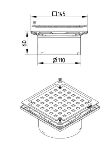 Bl&uuml;cher Square overdel med rist 145x145mm -  B&oslash;rstet messing