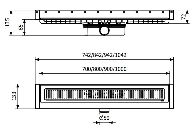 Purus Line sampak 800 mm &Oslash;50 vandret lav med vandl&aring;s