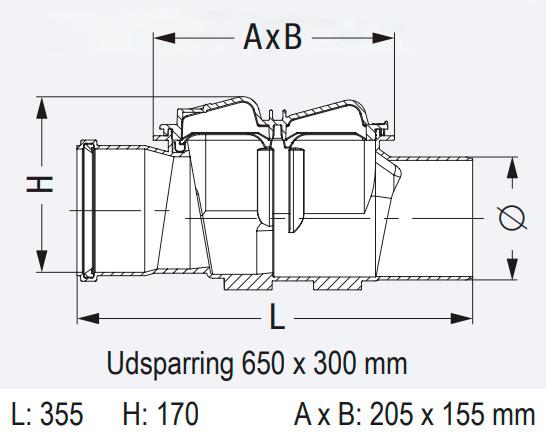 H&oslash;jvandslukke 110 mm m/2 kontraklapper