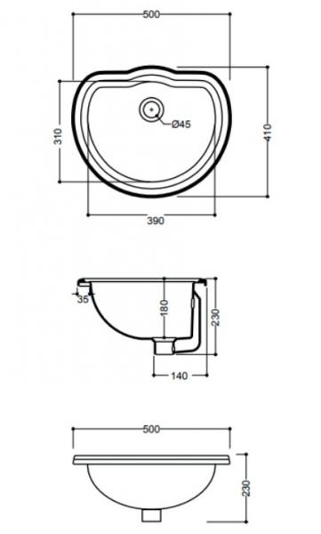 Lavabo Retro 50 h&aring;ndvask t/nedf&aelig;ldning - Med overl&oslash;b - Blank sort