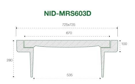 NID 600 x 280 mm karm/d&aelig;ksel u/l&aring;s, firk., flyd., 40 t, komposit