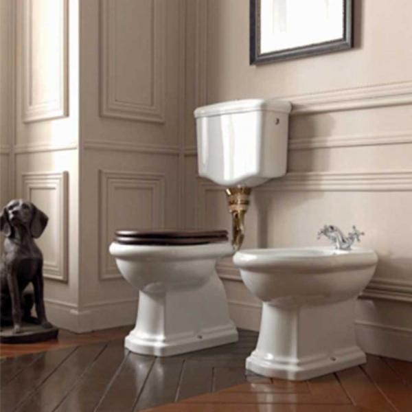 Lavabo Retro Low toilet med messing r&oslash;r og P-l&aring;s - Blank hvid