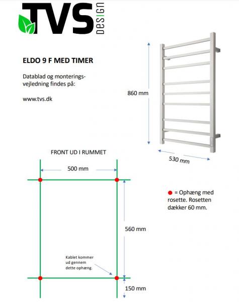 TVS Eldo 9F h&aring;ndkl&aelig;det&oslash;rrer lige - 53x86 cm - Poleret rustfrit st&aring;l