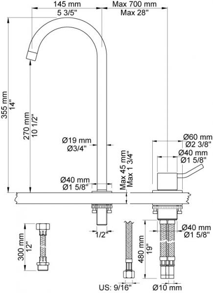 Vola 590VM H&aring;ndvaskbatteri - Krom