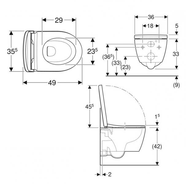 Geberit iCon kompakt v&aelig;gh&aelig;ngt toilet inkl. s&aelig;de - Mat hvid