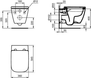 Ideal Standard I.life S v&aelig;gh&aelig;ngt toilet m/RIMless og s&aelig;de