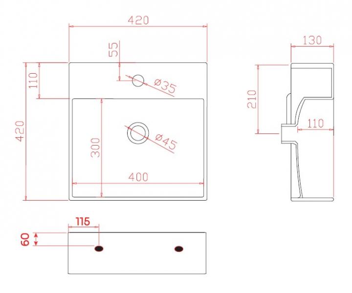 Lavabo Boxo 42 håndvask t/væg eller bord - 1 hanehul Lavabo Boxo 42 håndvask t/væg eller bord - 1 hanehul