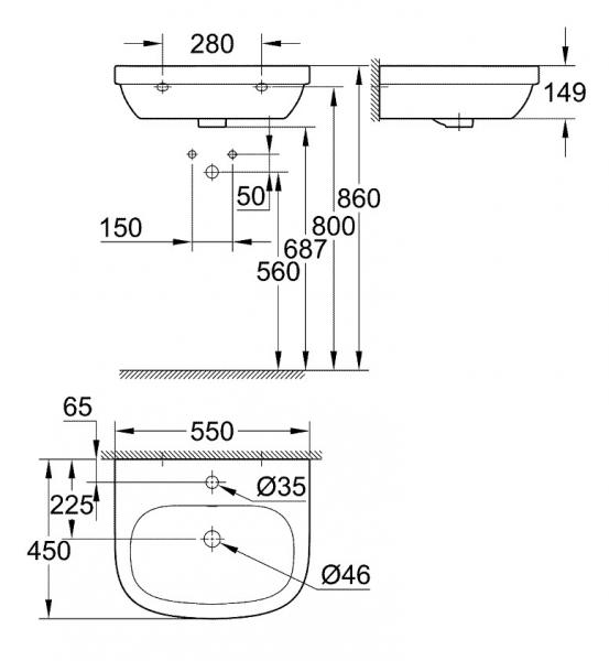 Grohe Euro 55 h&aring;ndvask t/v&aelig;g - 1 hanehul