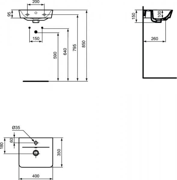 Ideal Standard Connect Air 40 h&aring;ndvask t/v&aelig;g - 1 hanehul - Mat sort