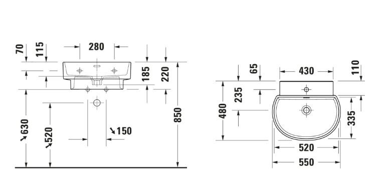 Duravit Balcoon 55 håndvask t/væg - 1 hanehul - Ler terra - DuraShield Duravit Balcoon 55 håndvask t/væg - 1 hanehul - Ler terra - DuraShield
