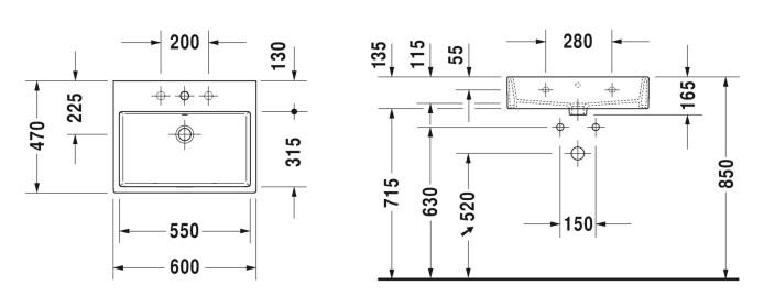 Duravit Vero Air 60 h&aring;ndvask t/v&aelig;g eller m&oslash;bel - Med 1 hanehul