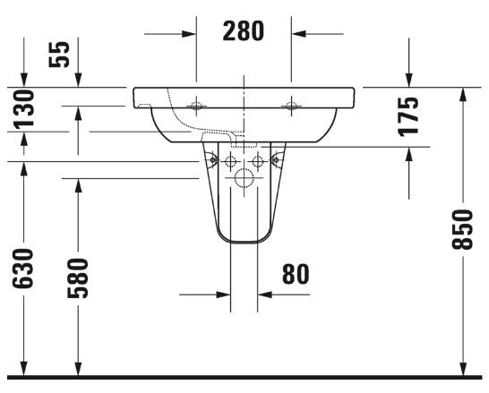 Duravit D-Code 65 h&aring;ndvask t/v&aelig;g eller m&oslash;bel - 1 hanehul
