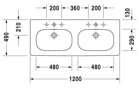 Duravit D-Code 120 dobbelh&aring;ndvask t/v&aelig;g eller m&oslash;bel