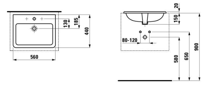 Laufen Pro S 56 h&aring;ndvask t/nedf&aelig;ldning - 1 hanehul