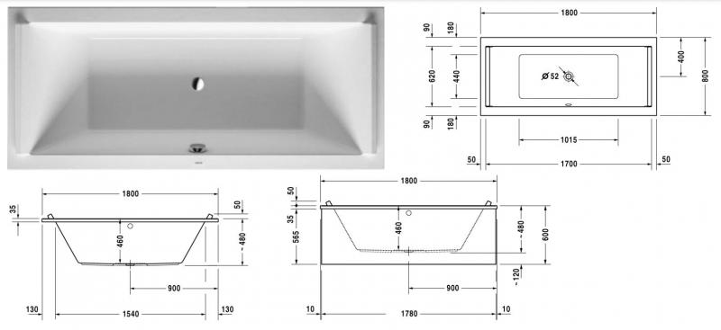Duravit Starck badekar t/indbygning - 180 x 80 - 2 ryglæn Duravit Starck badekar t/indbygning - 180 x 80 - 2 ryglæn