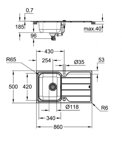 Grohe K500 45-S køkkenvask m/afløbsbakke i rustfrit stål Grohe K500 45-S køkkenvask m/afløbsbakke i rustfrit stål