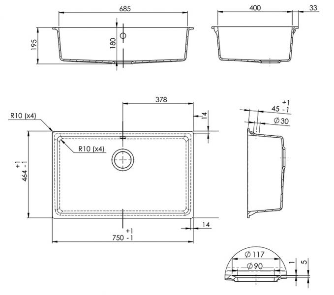 Lavabo Jupiter 80 kompositvask - Antracit-sort/Sort