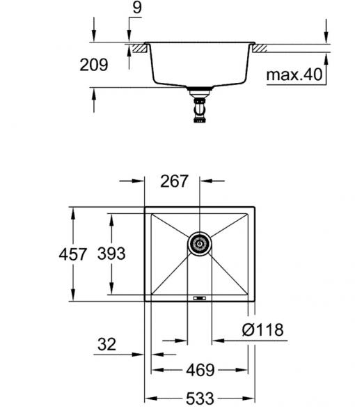 Grohe K700U k&oslash;kkenvask i komposit u/bagkant 60-C - Sort