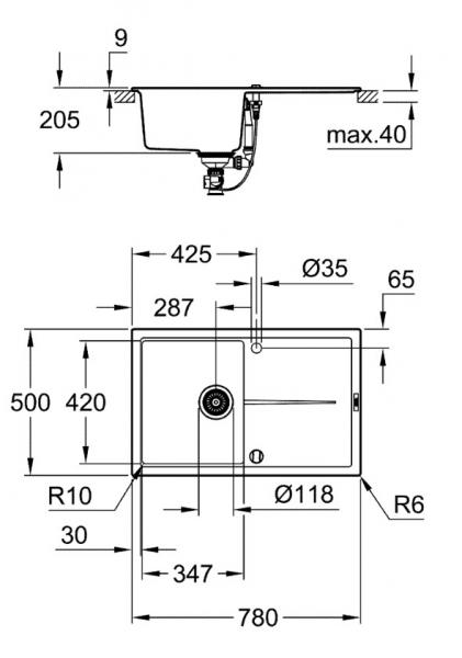 Grohe K400 k&oslash;kkenvask m/afl&oslash;bsbakke - Sort granit