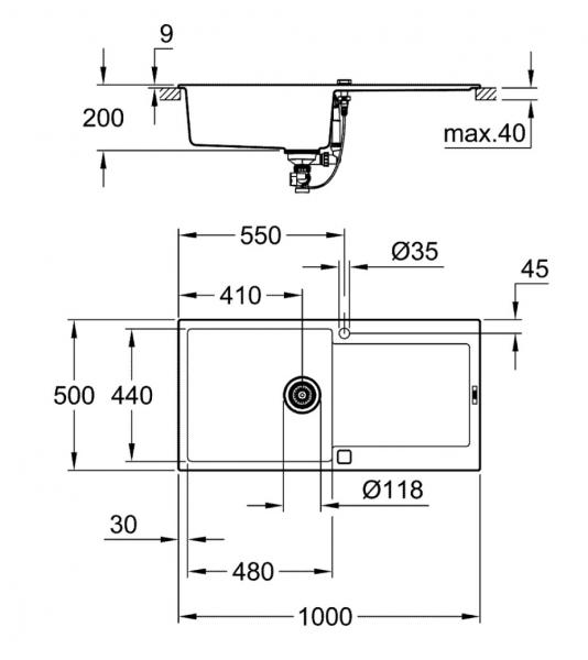 Grohe K500 k&oslash;kkenvask i komposit - Sort