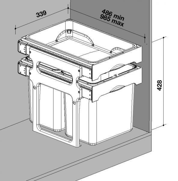 Intra Juvel Tank 40-4 affaldsbeholder m/4 spande og udtr&aelig;ksbakke
