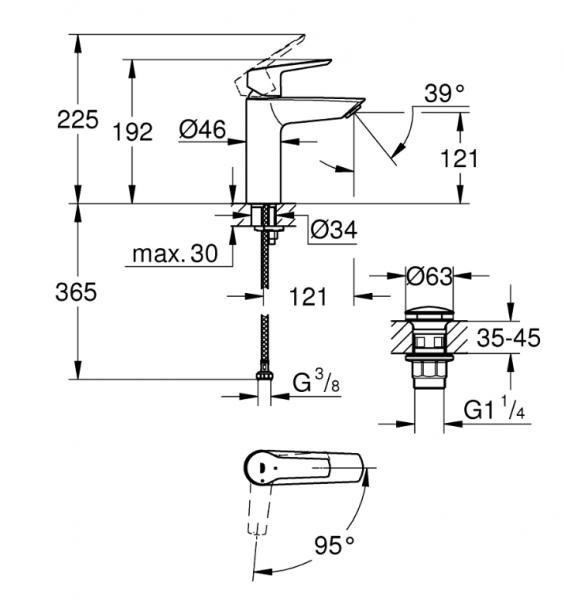 Grohe Start h&aring;ndvaskarmatur M-size m/push-open bundventil - krom