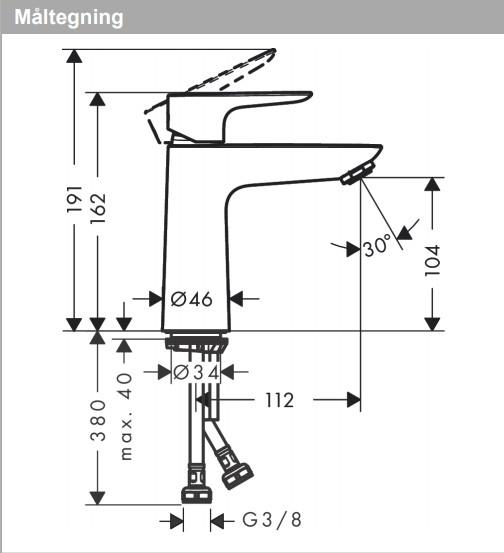 Hansgrohe Talis E 110 h&aring;ndvaskarmatur u/bundventil - Krom