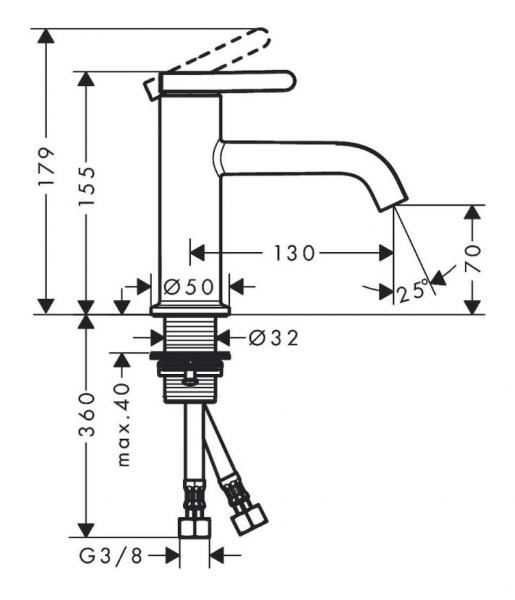 Hansgrohe AXOR One 70 h&aring;ndvaskarmatur m/bundventil - Krom