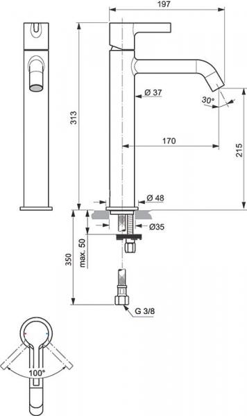 Ideal Standard JOY h&aring;ndvaskarmatur t/bowlevask u/bundventil - Krom