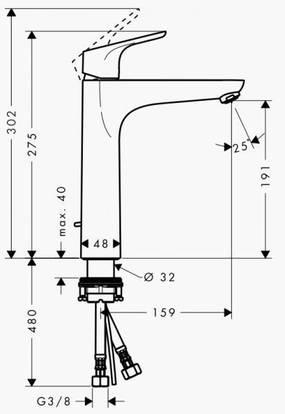 hansgrohe Focus 190 h&aring;ndvaskarmatur m/l&oslash;ft-op bundventil