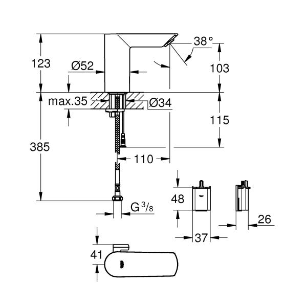 Grohe Bau Cosmopolitan E berøringsfri vandhane m/batteri Grohe Bau Cosmopolitan E berøringsfri vandhane m/batteri