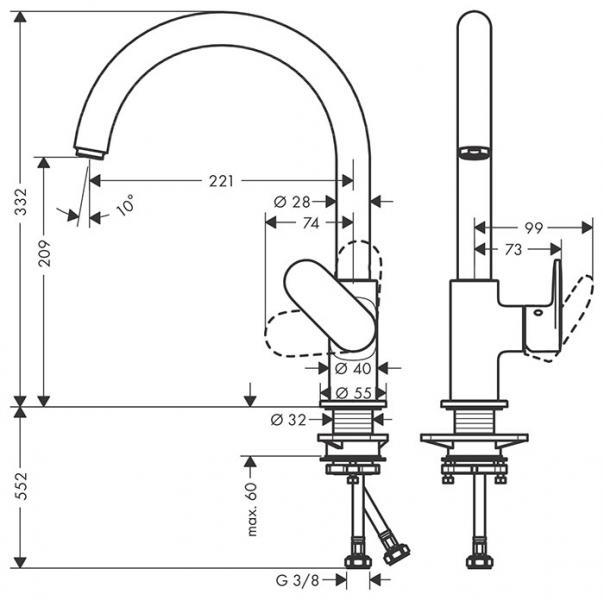 hansgrohe Vernis Blend M35 210 k&oslash;kkenarmatur m/svingtud - Mat sort