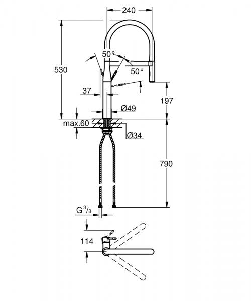 Grohe Essence New k&oslash;kkenarmatur m/profi-bruser - B&oslash;rstet hard graphite