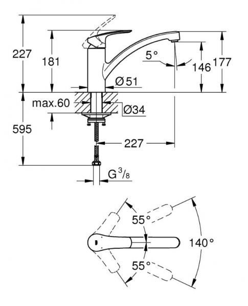 Grohe Eurosmart k&oslash;kkenarmatur m/lav svingtud - Krom