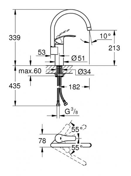 Grohe Eurosmart New k&oslash;kkenarmatur m/h&oslash;j tud - Krom